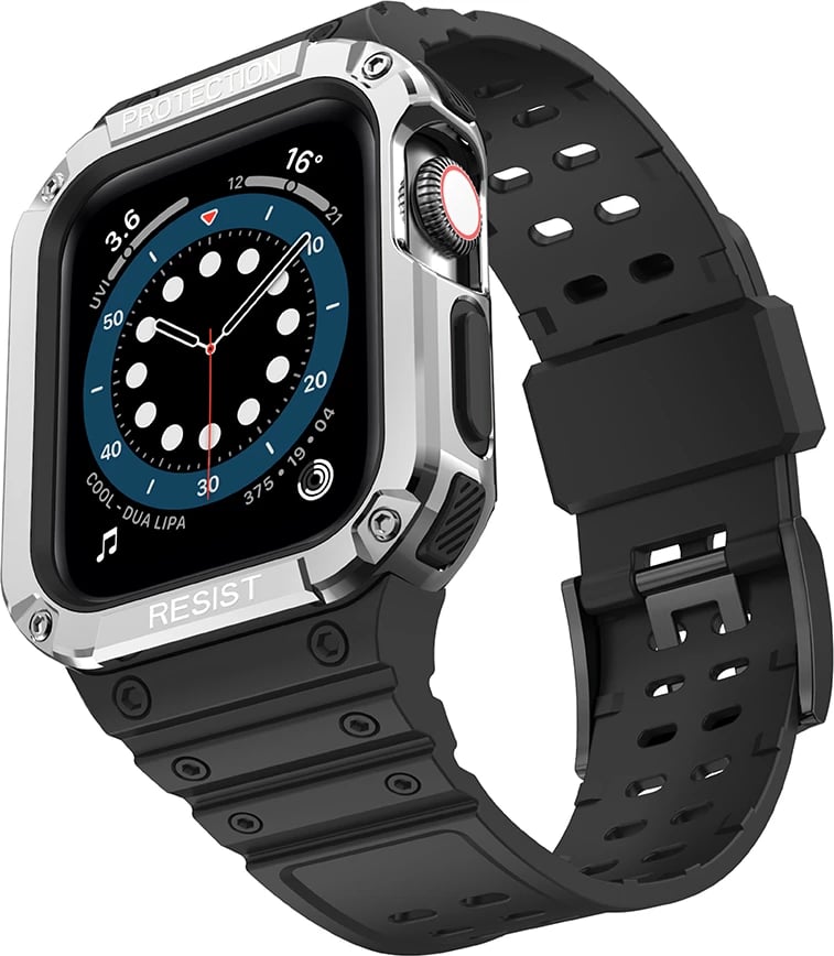 Rrip me mbështjellës për Apple Watch Hurtel Protect Strap Band, 41/40/38mm, i zi/argjend