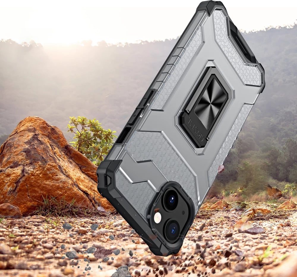 Mbështjellës Hurtel Crystal Ring Case për iPhone 13, me mbajtëse, i zi