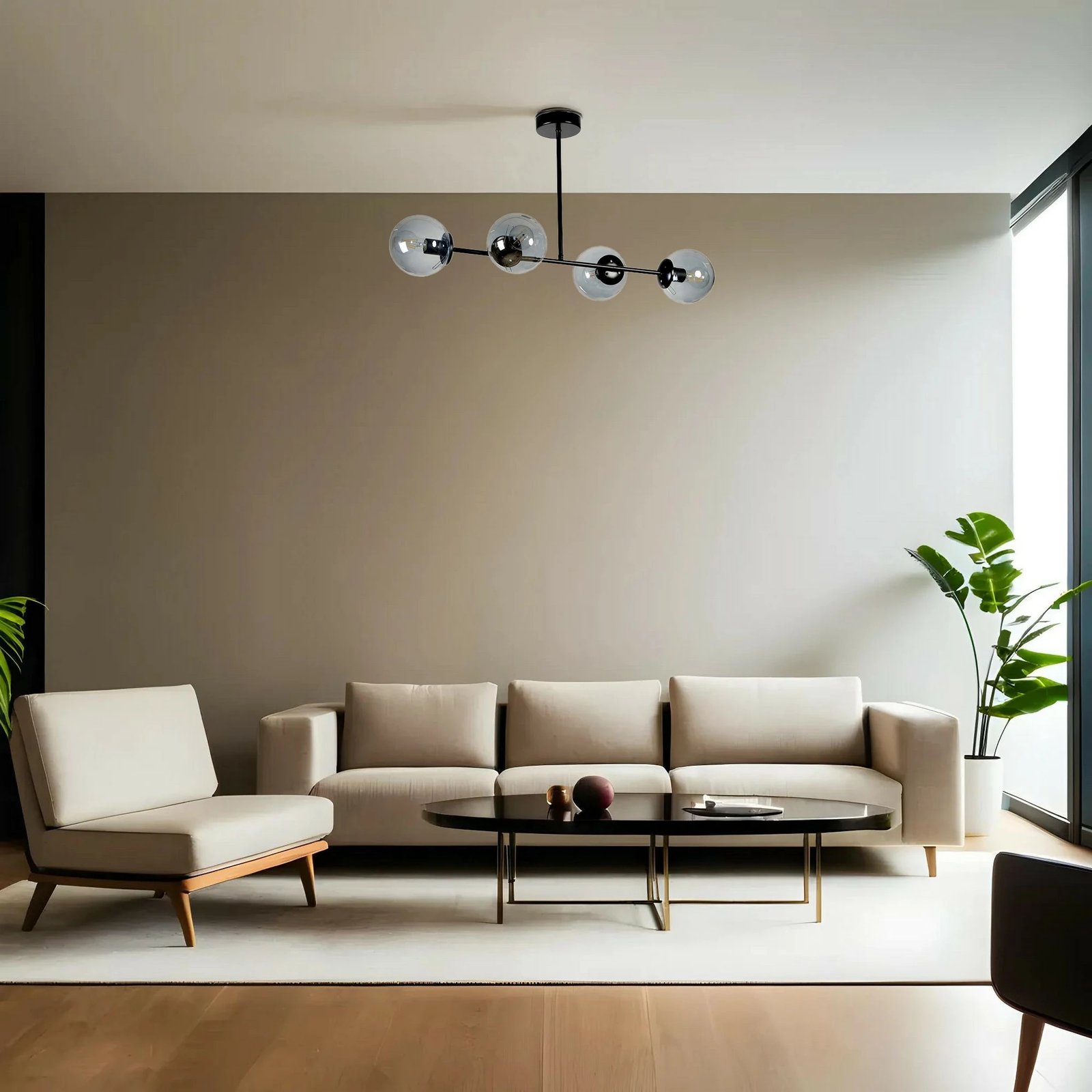 Llambë tavani Opviq, Yeni Favori 4 llampa, metal i zi, xham fume