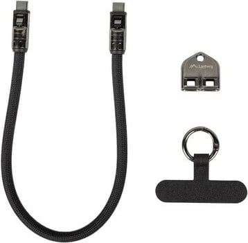 Kabllo USB-C në USB-C, Lanberg, CA-CMCM-10LN-0003-BK, 0.3 m, PD 240W, USB 2.0, set me brelok dhe varëse, e zezë