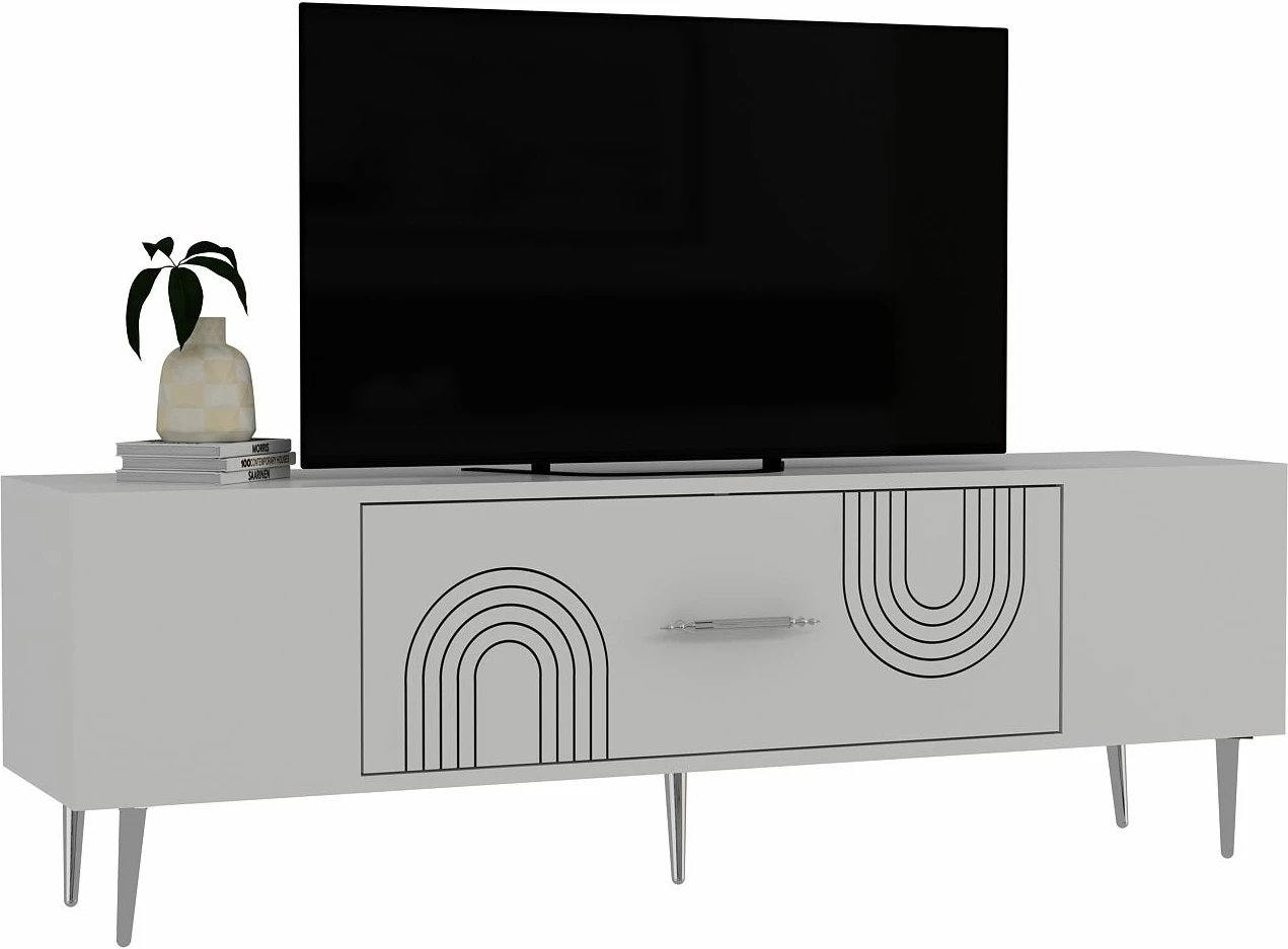 Komodë TV Skye Decor, e bardhë, argjend