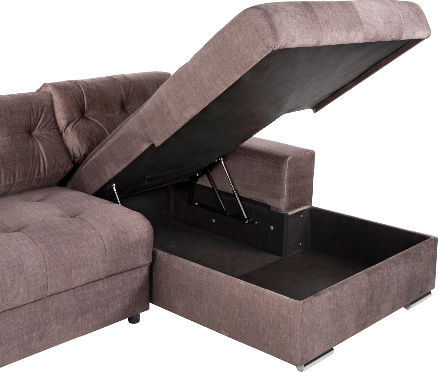 Divan qoshe me shtrat dhe hapësirë ruajtëse, CLANCY, FH3281.03R, pëlhurë kafe, 308x181x92H cm