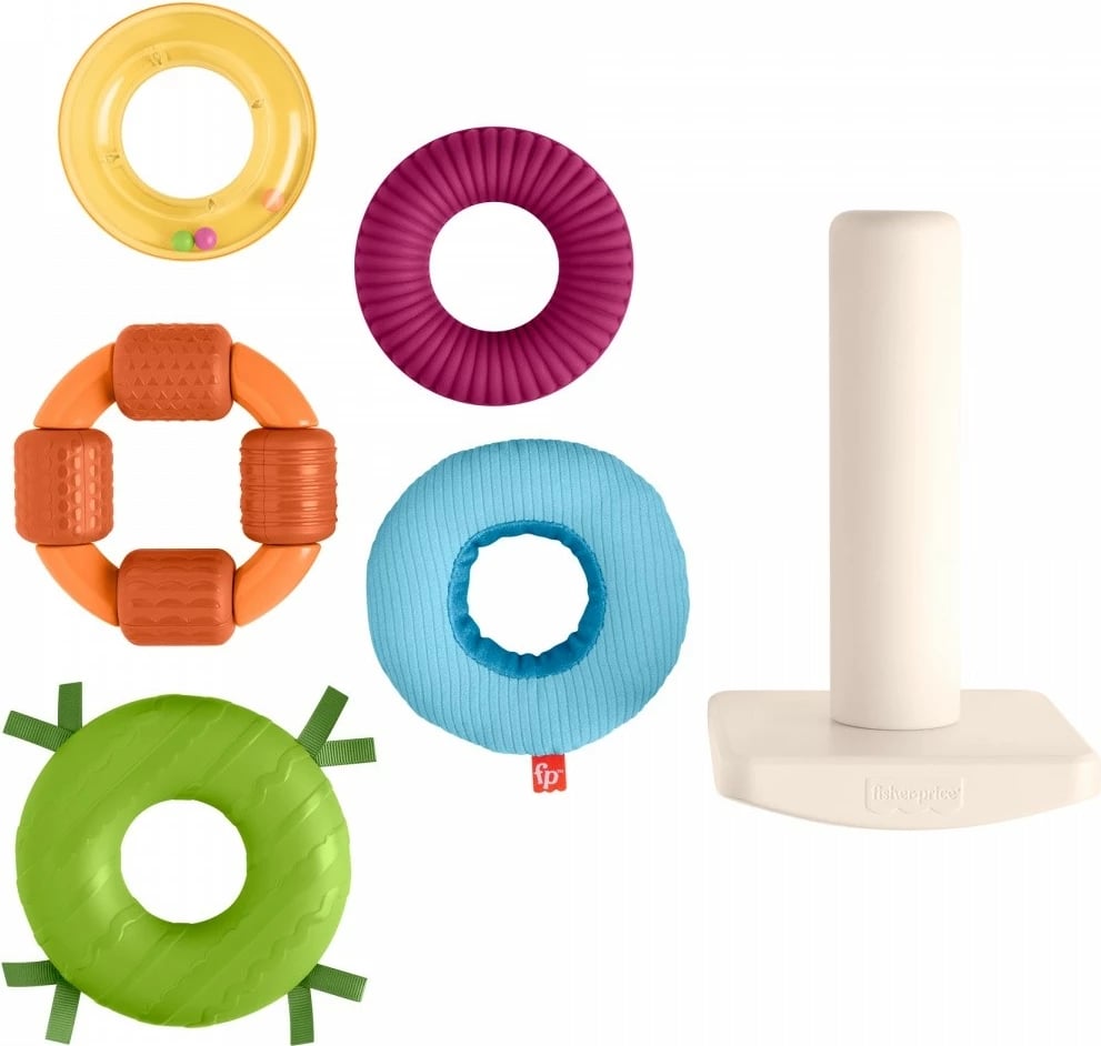 Lodër piramidë sensorike Fisher Price HXK47, shumëngjyrëshe, për fëmijë 6+ muajsh