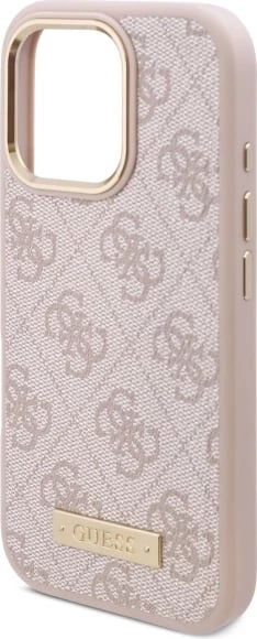 Mbështjellës Guess 4G Logo Plate MagSafe për iPhone 16 Pro, Rozë