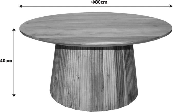 Tavolinë kafeje Canicule I, dru akacie i fortë, ngjyrë natyrale, Φ80x40cm