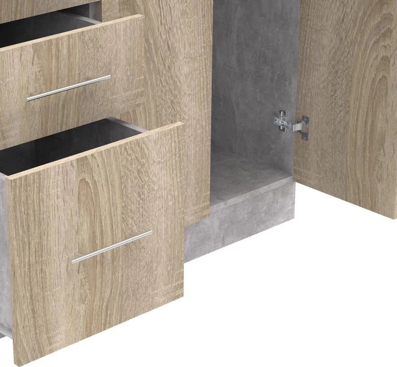 Njësi kuzhine Festa I melamine, ngjyrë sonoma dhe banak kuzhine ngjyrë gri e çelët, 100x60x85cm