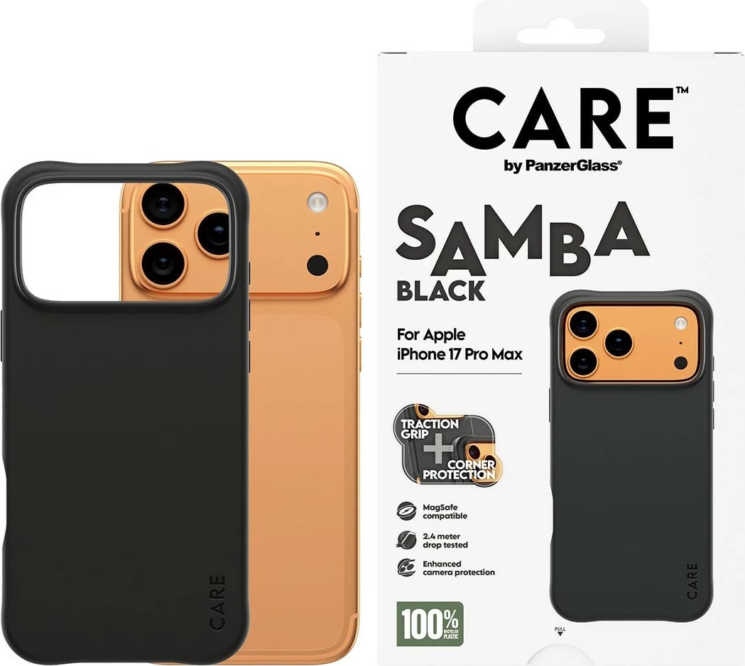 Mbështjellës PanzerGlass CARE fashionable Samba MagSafe për iPhone 17 Pro Max, e zezë