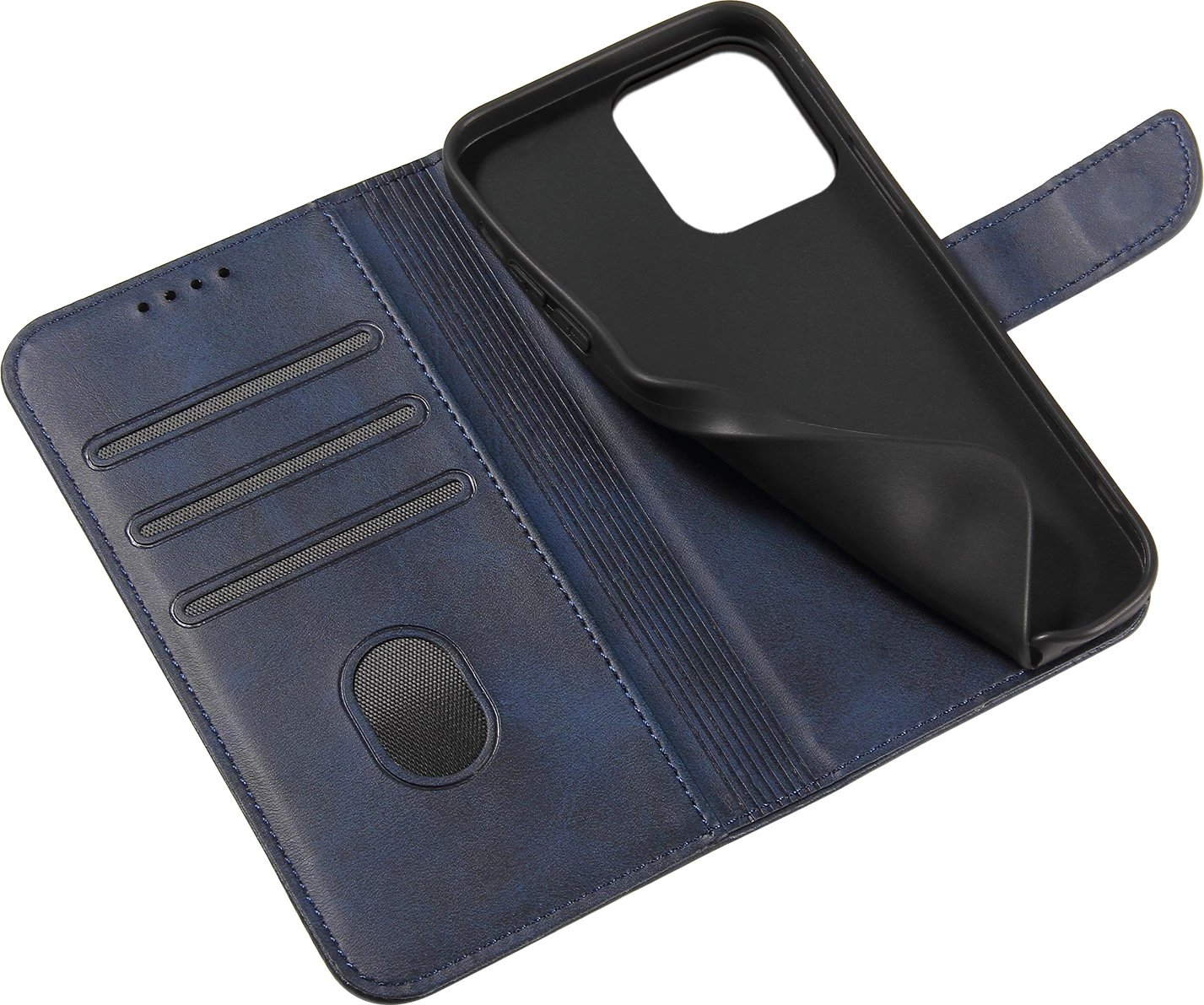 Mbështjellës Hurtel Magnet Case për iPhone 13 Pro Max, me kapak dhe mbajtës, Blu