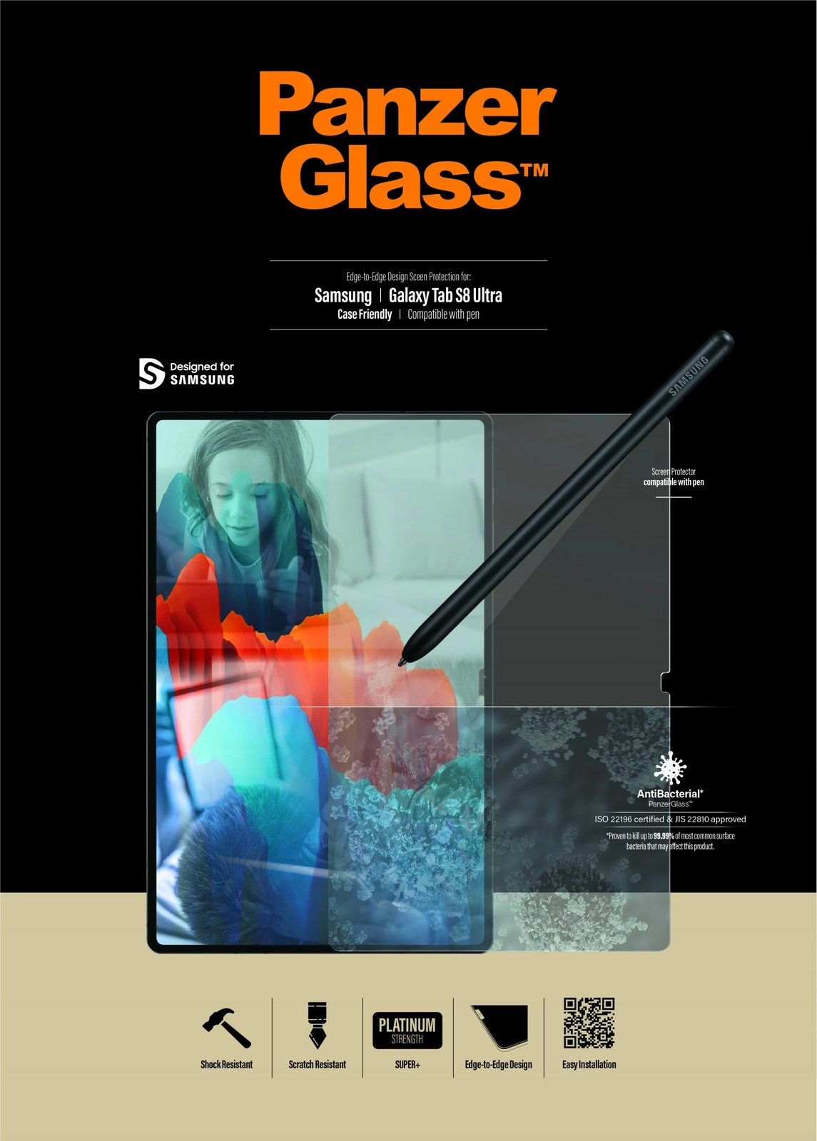 Mbrojtës ekrani xhami PanzerGlass për Samsung Galaxy Tab S8 Ultra, transparent