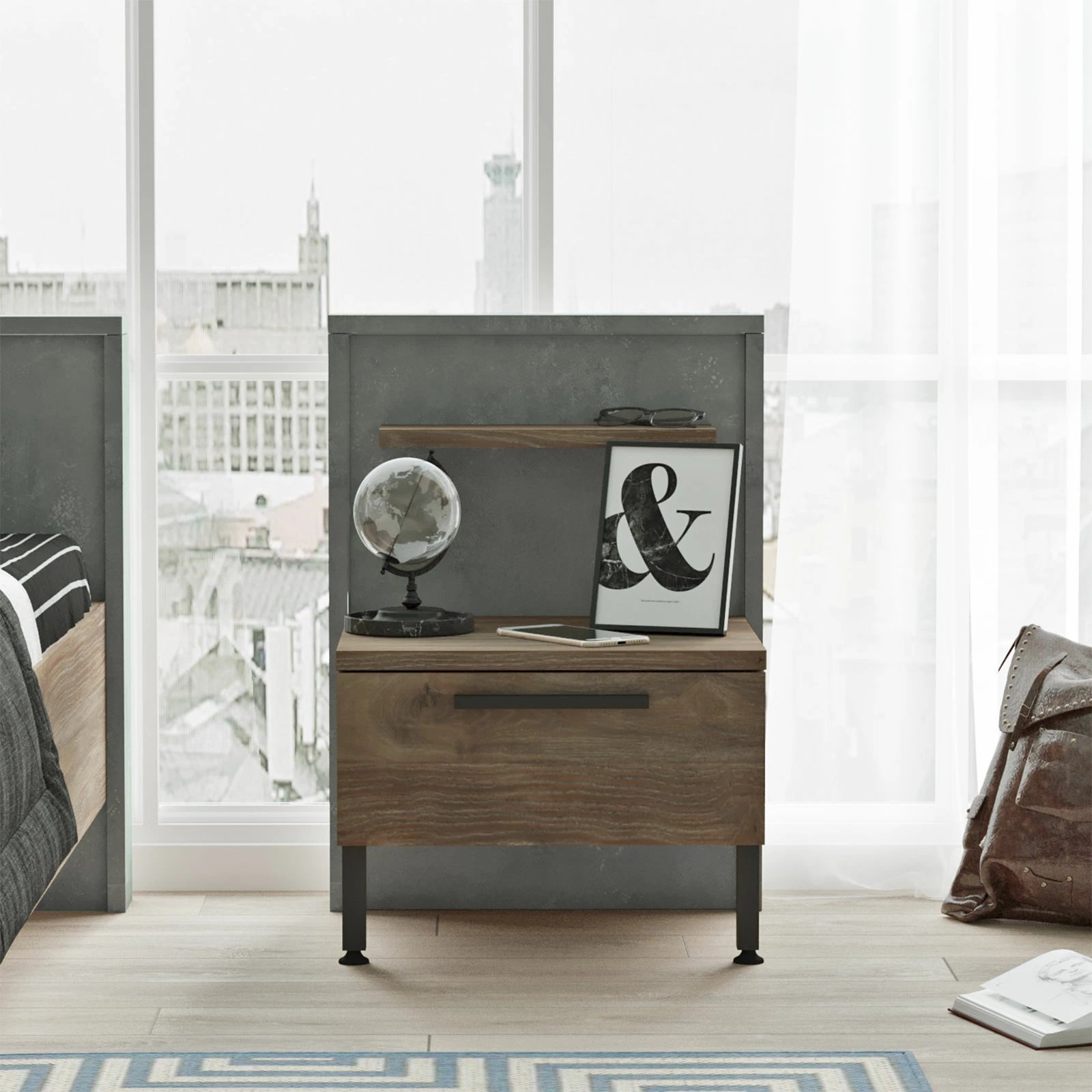 Komodinë moderne Skye Decor, ngjyrë kafe dhe gri, Hm5-Cg