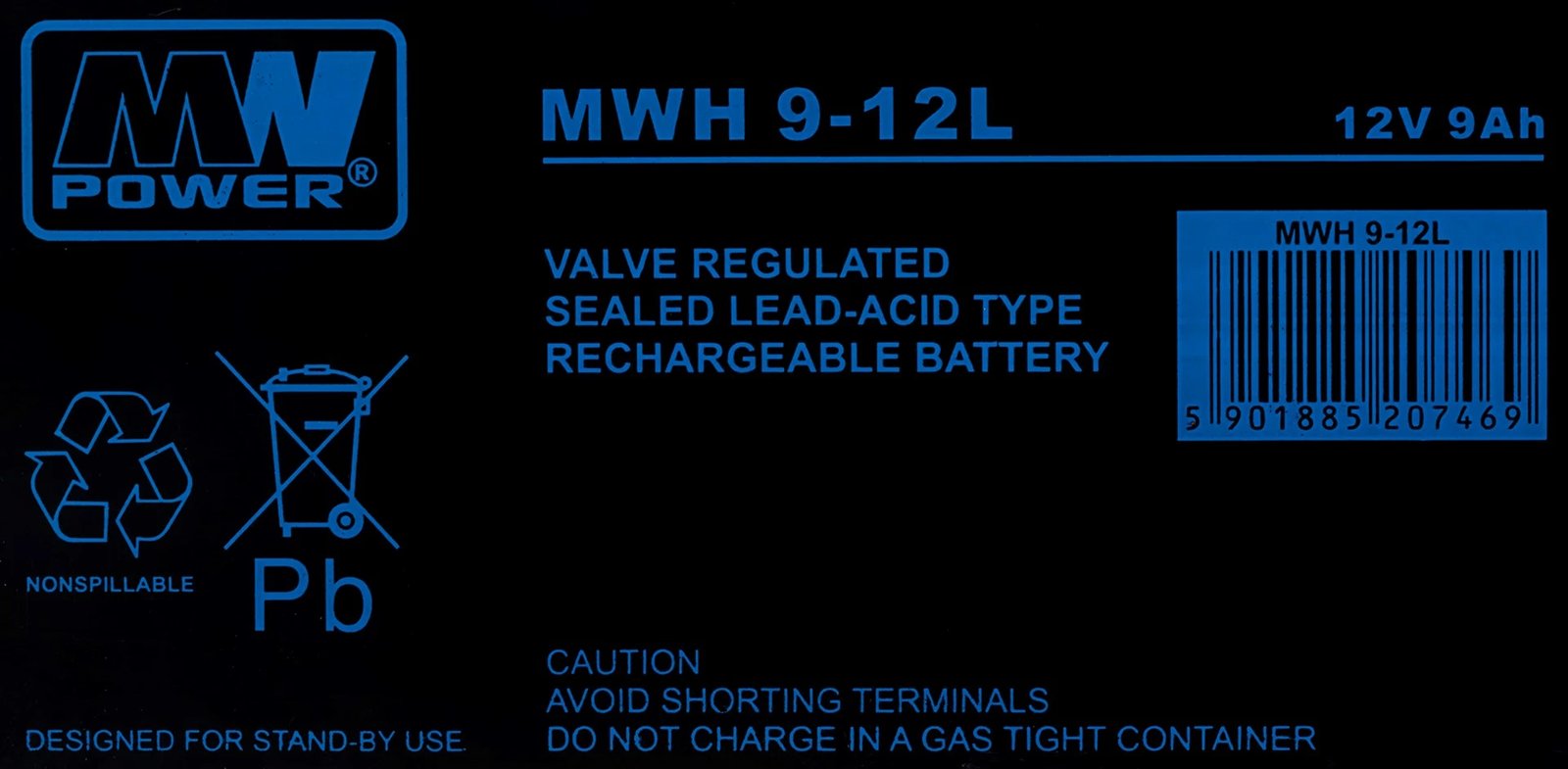 Bateri MPL MW Power MWH 9-12L, 12 V, 9 Ah, Zezë
