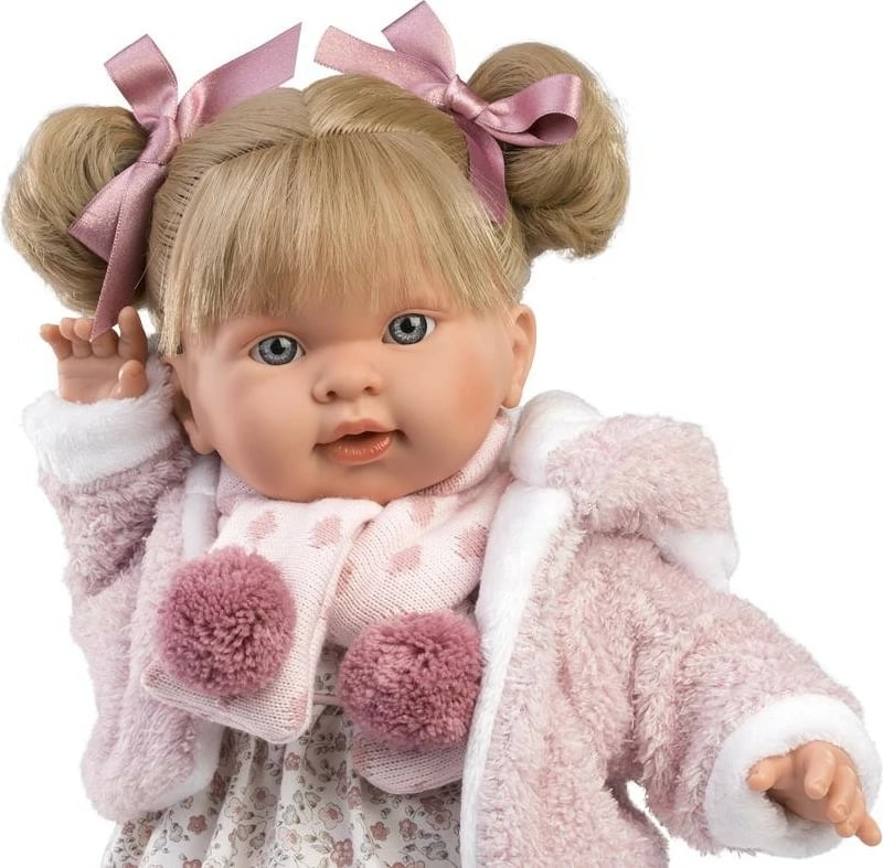 Kukull që qan, Llorens, Alexa 42280, 42 cm, me biberon dhe veshje 8‑pjesëshe, me bateri