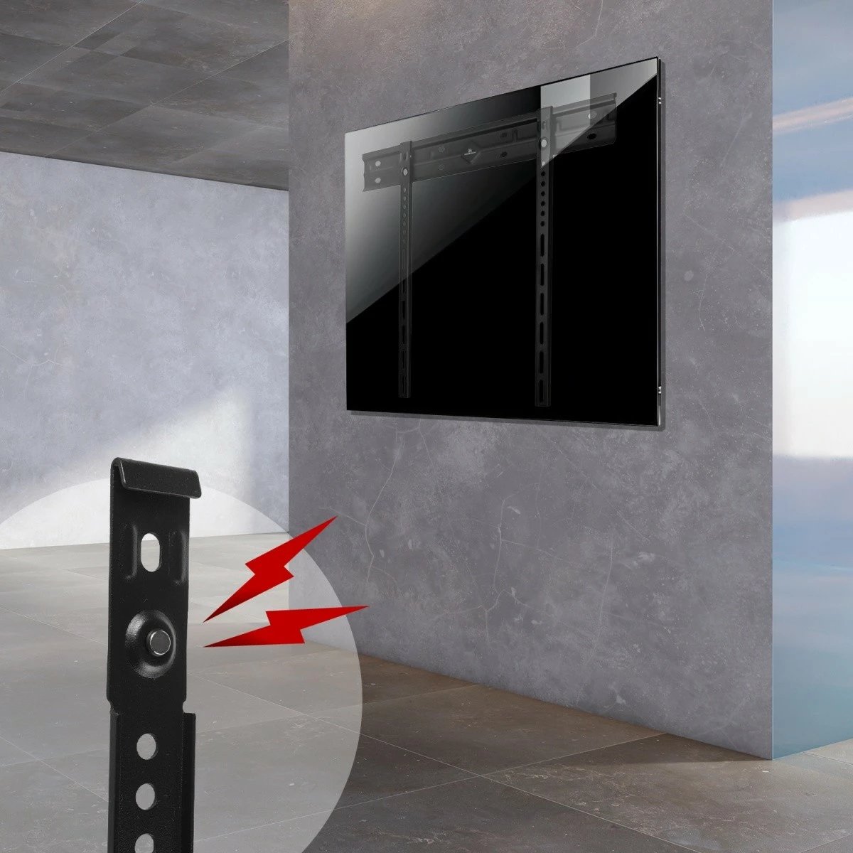 Mbajtës muri ultra i hollë për TV Maclean MC-123, VESA 600x400, deri 80kg, i zi