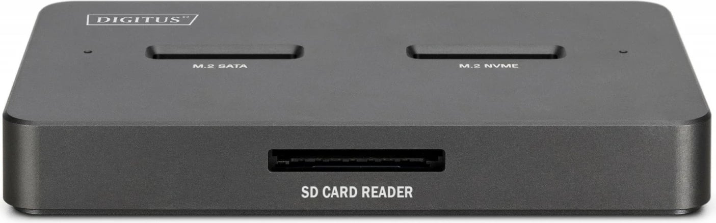 Dok USB-C 3.2 Gen2, Digitus DA-71546-1, për M.2 NVMe & SATA (2 slote, deri 2x 4 TB) me lexues SD-Express 7.1 (deri 2 TB), e zezë