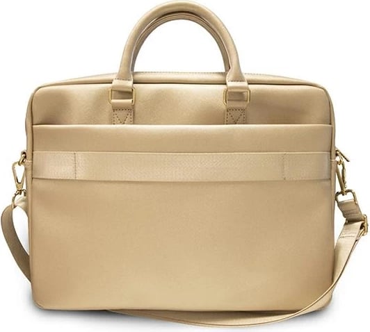 Çantë laptopi Guess Saffiano Script, 16 inç, lëkurë eko, ari