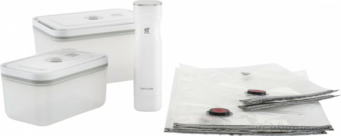 Set ruajtje ushqimi me vakum Zwilling Fresh&Save M/L, plastikë, transparent, me pompë dhe qese
