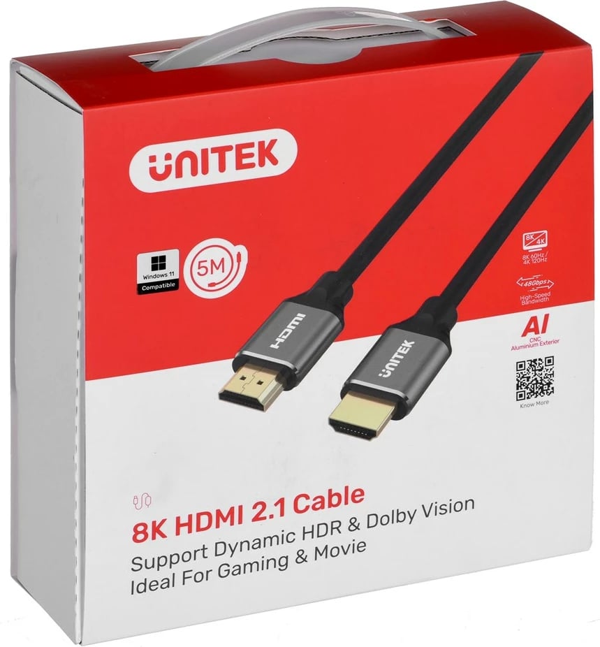 Kabllo HDMI 2.1 Unitek, 8K 60HZ, 4K 120HZ, 5m