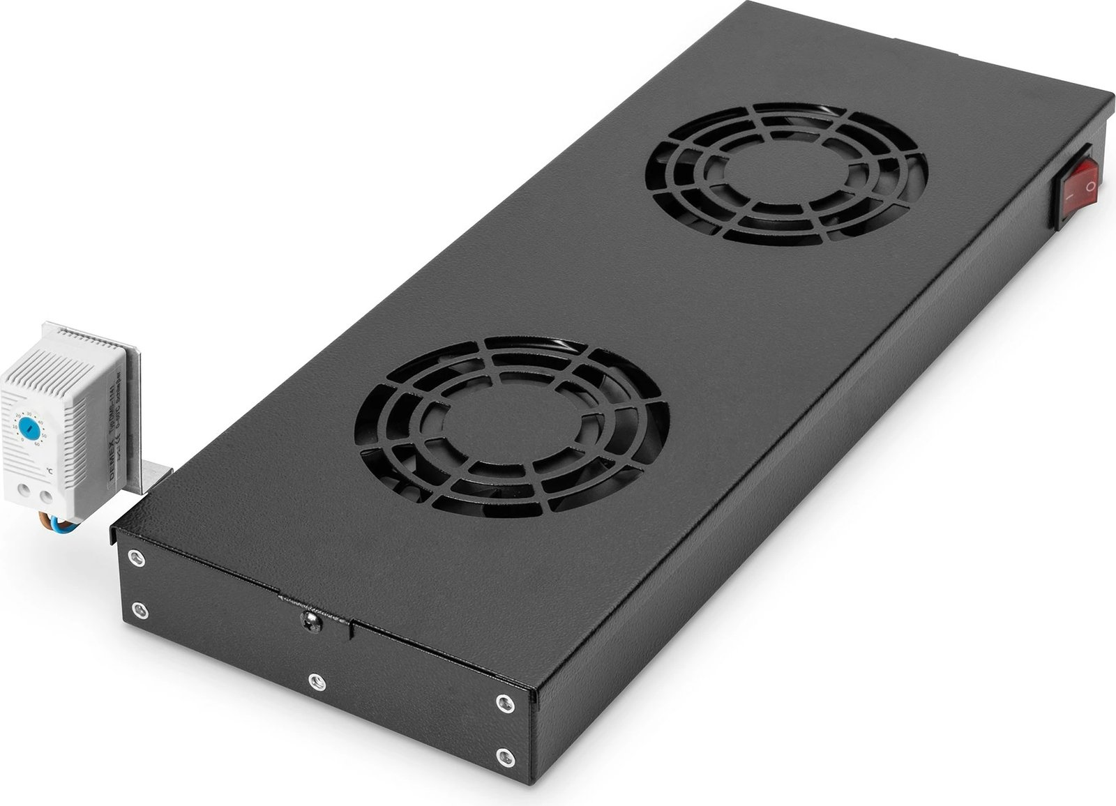 Panel ventilimi Digitus, për kasë rrjeti 19 inch, 2 ventilatorë, 276 m³/h, e zezë