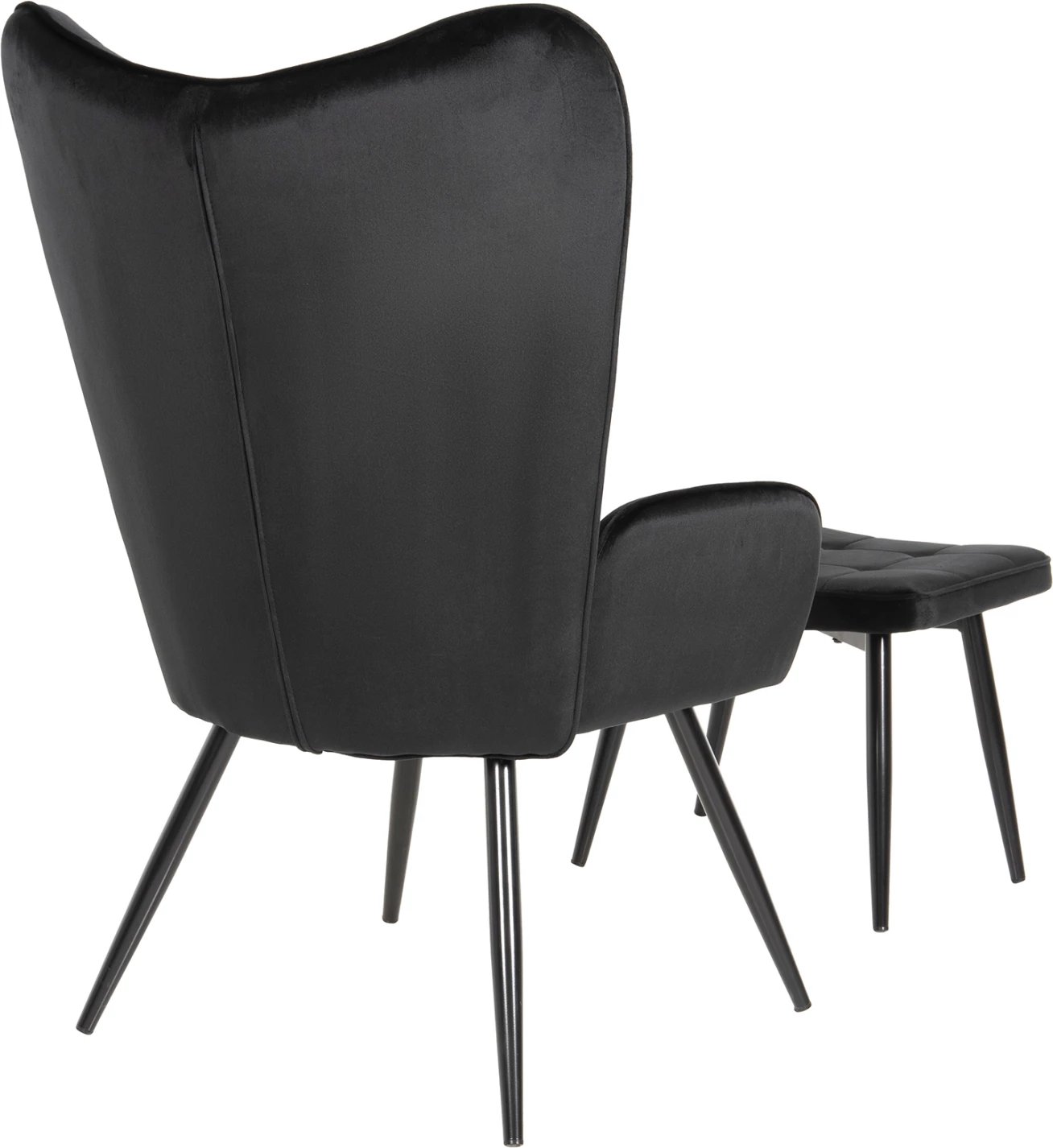 Karrige me mbështetëse për këmbë CRAWLEY FH8918.04, kadife e zezë, këmbë metalike, 70x57x103Hcm