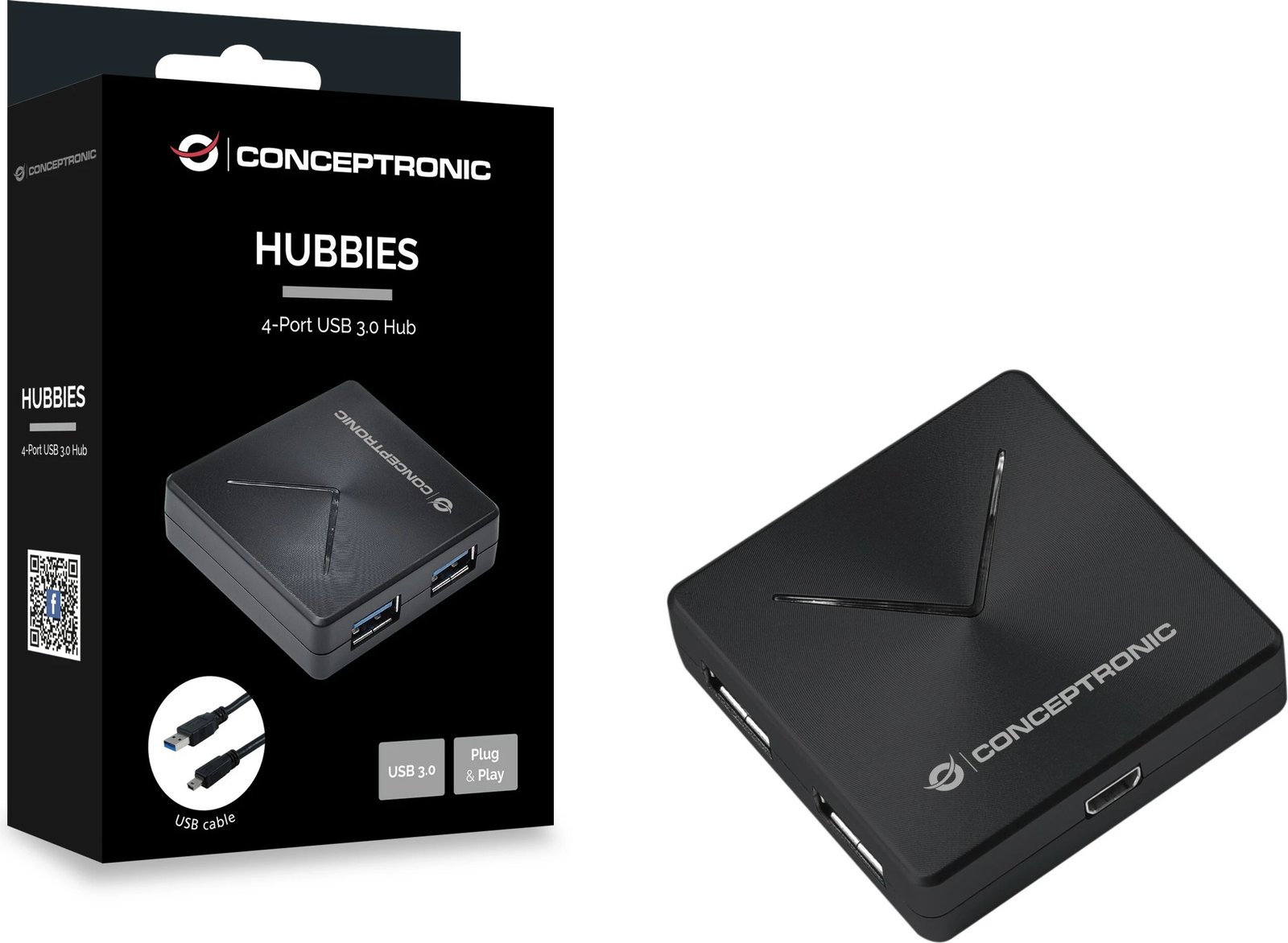 Hub USB Conceptronic 4-Port, USB-A 3.0/Mini-B, i zi