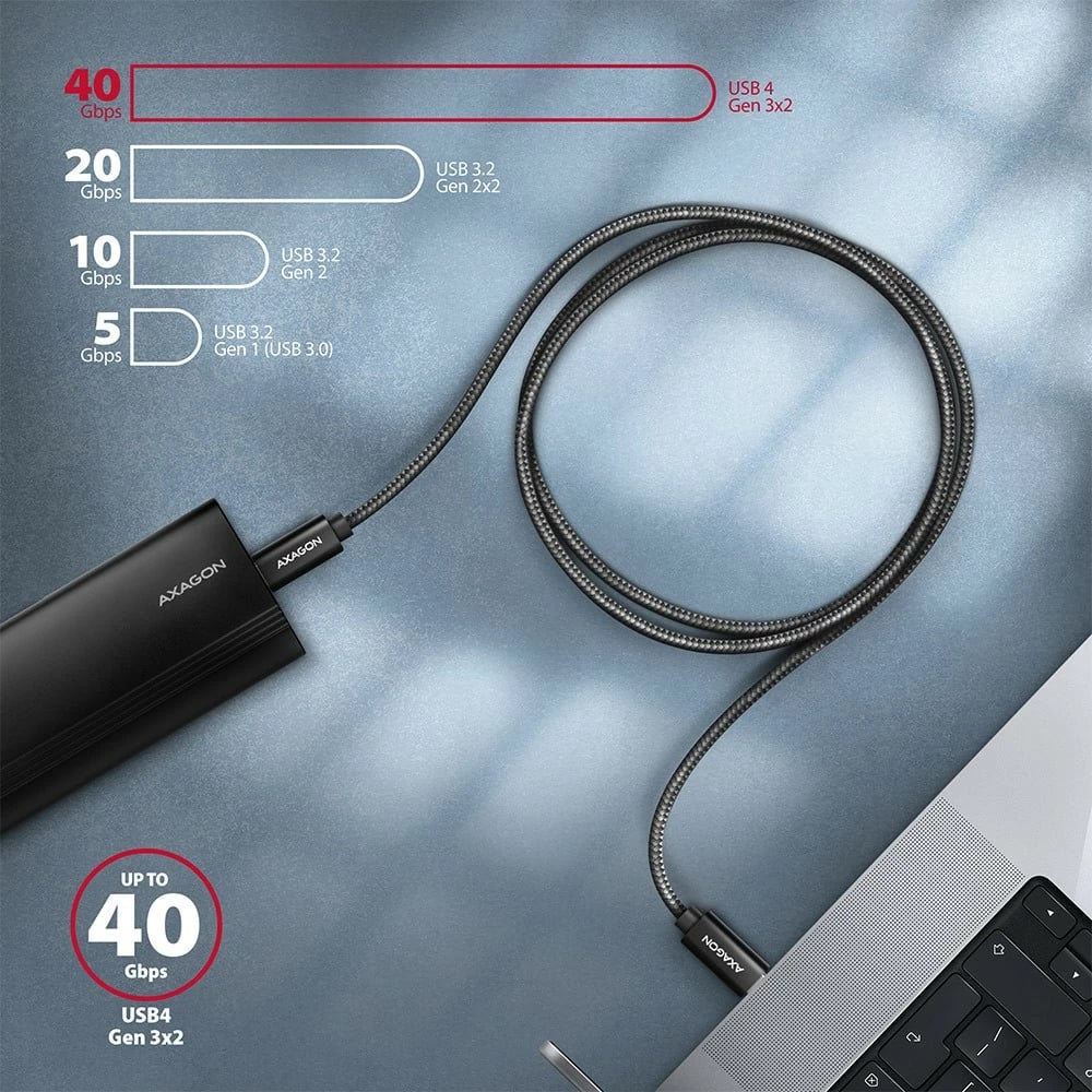 Kabllo USB-C AXAGON BUCM432-CM10AB, USB4 Gen 3x2, 1m, 100W, 8K, e zezë