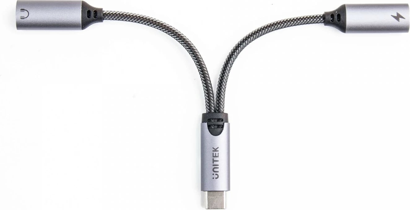 Adapter Unitek USB-C në 2 x port USB-C audio dhe 18W, ngjyrë gri Adapter Unitek USB-C në 2 x port USB-C audio dhe 18W, ngjyrë gri