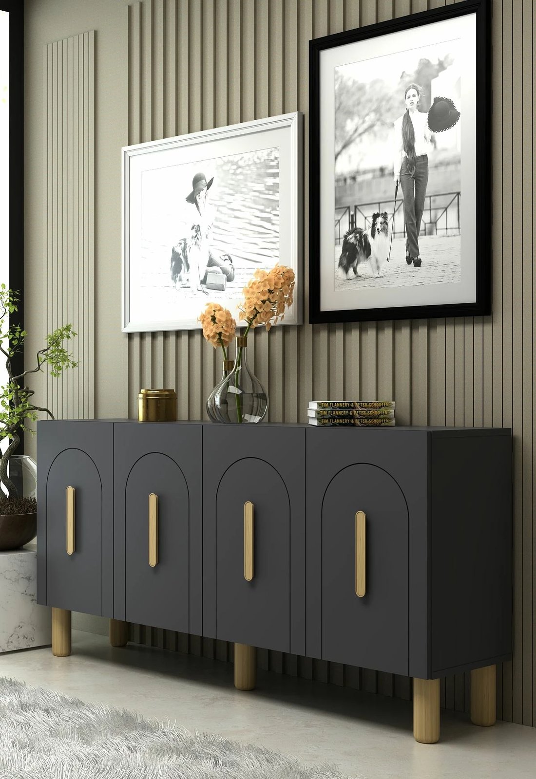 Konsol Skye Decor, ngjyrë antracit, lisi safir