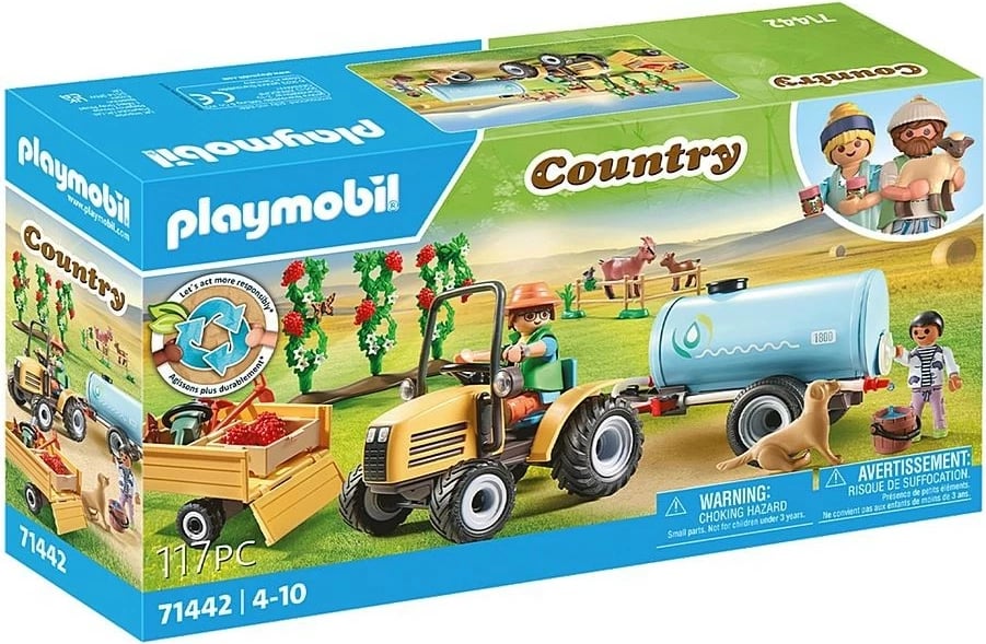 Set figurina Playmobil Country 71442, traktor me rimorkio dhe tank uji, 117 pjesë