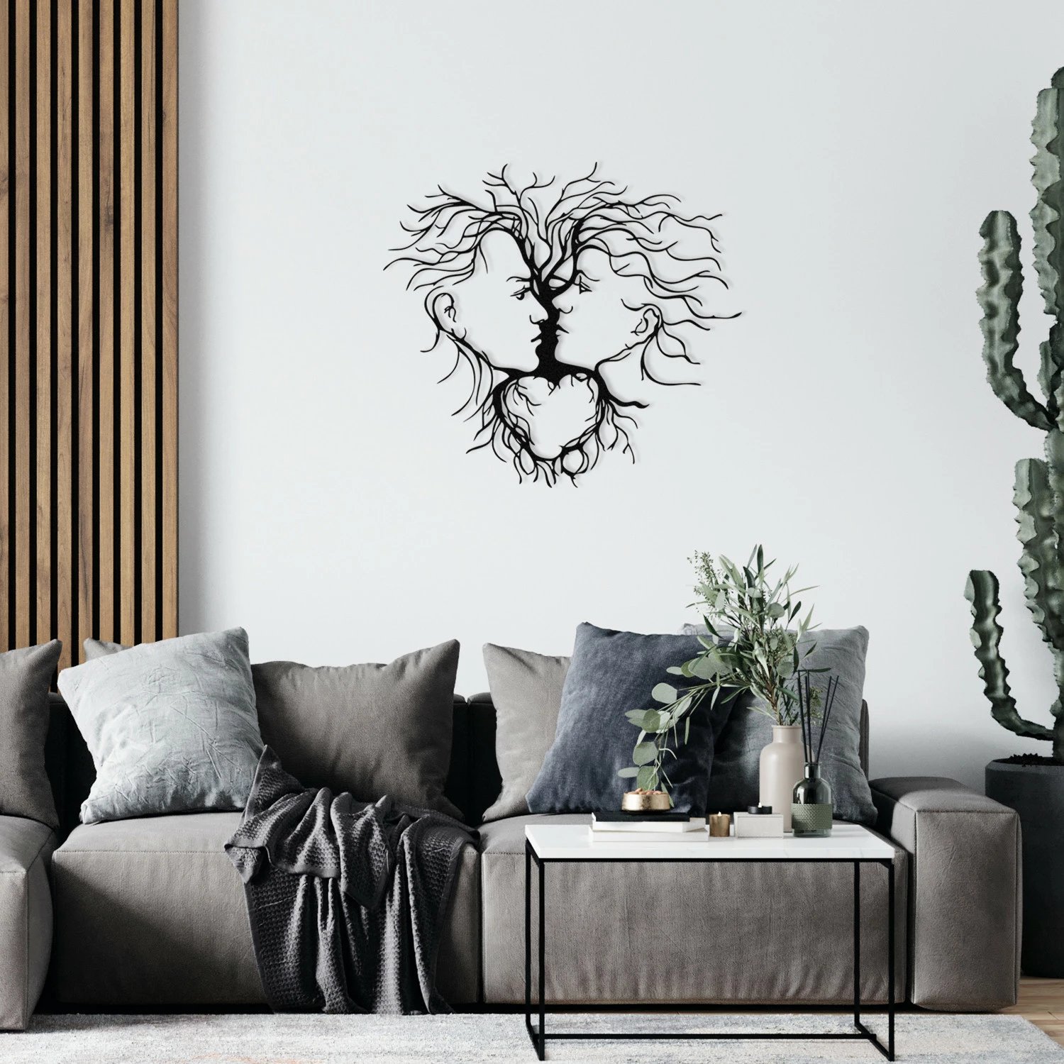 Aksesor dekorativ metalik për mur, Wallity Entrika, ngjyrë e zezë, 70x64cm