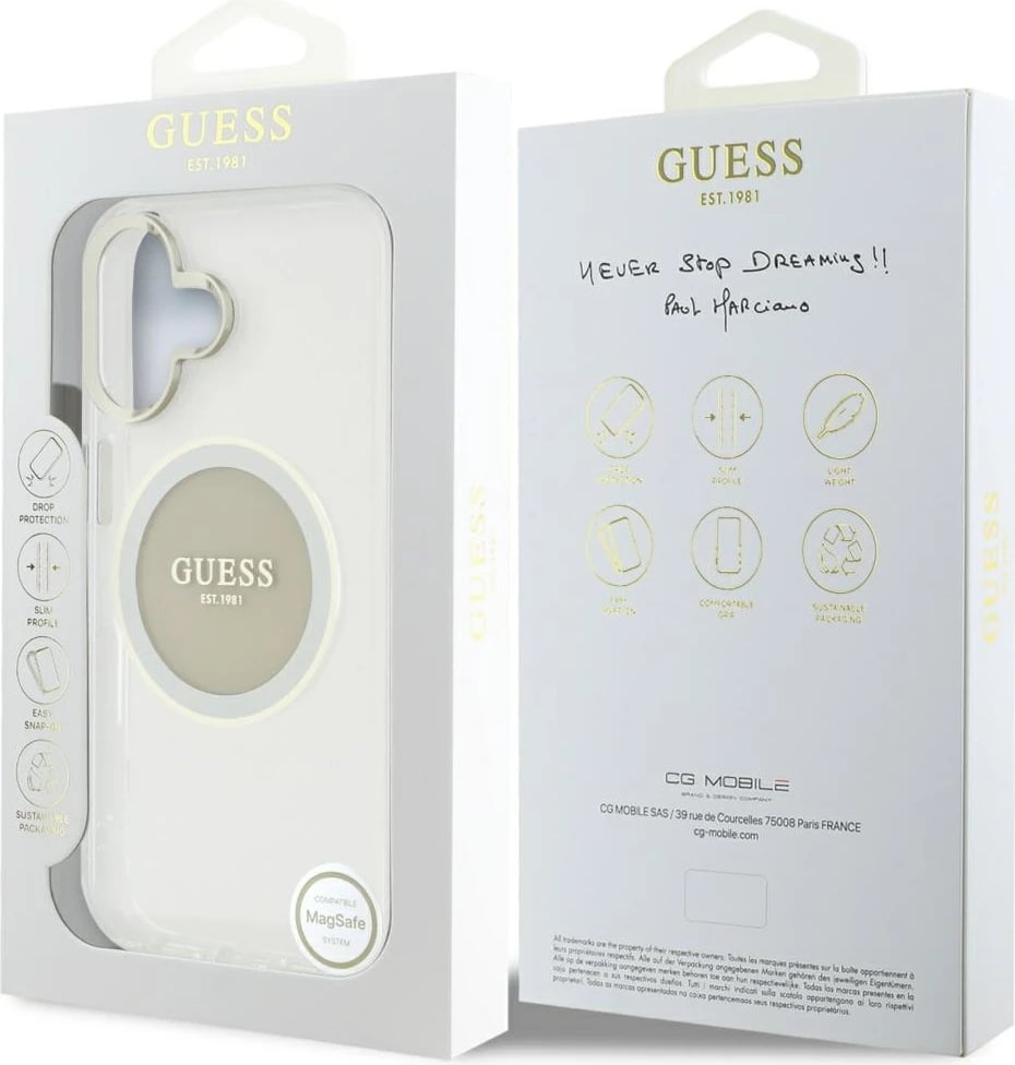 Mbështjellës Guess IML Metal Colored Circle Classic Logo MagSafe për iPhone 16, Gri