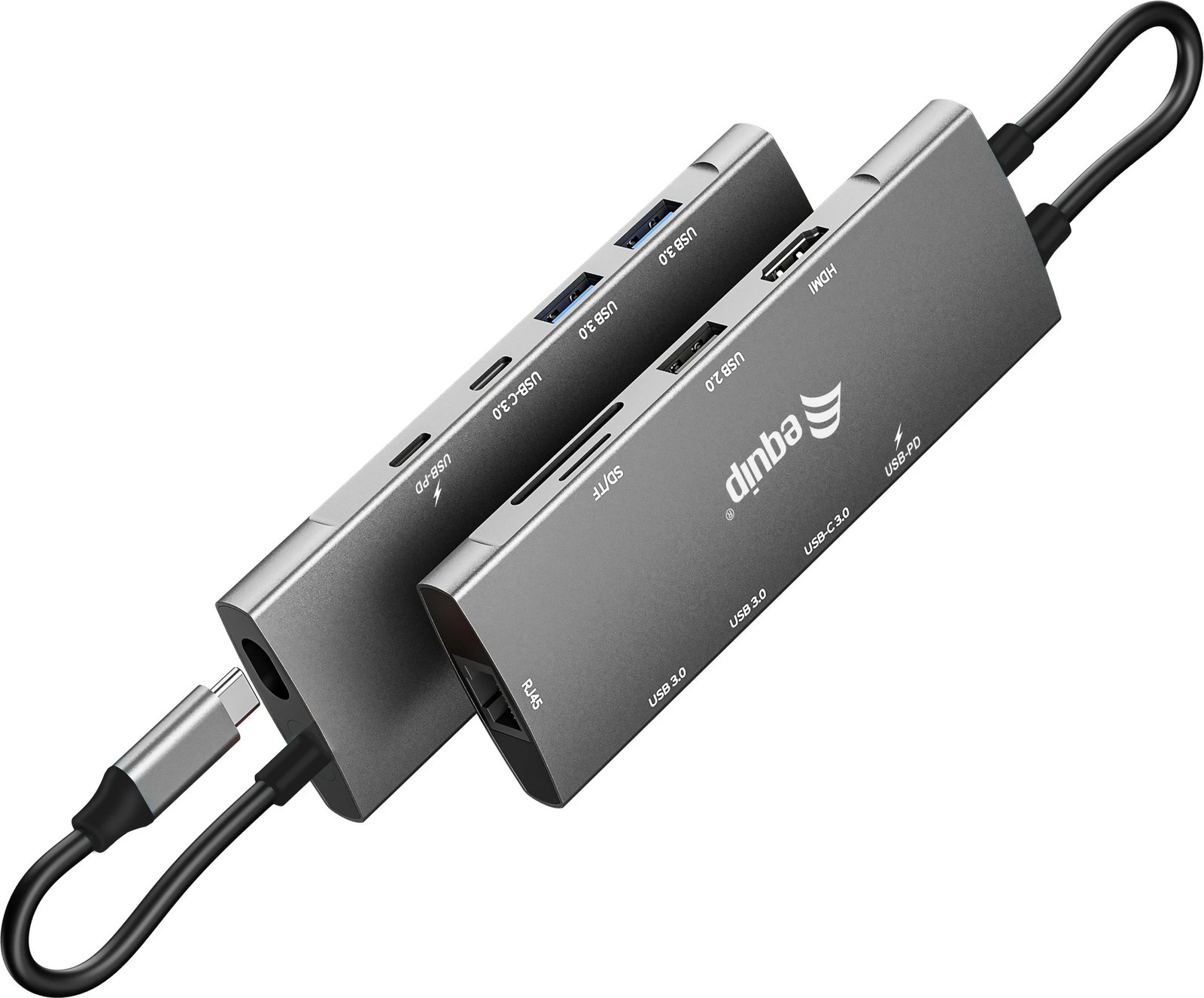 Adapter multifunksional USB-C 9 në 1 Equip, HDMI 4K, Gigabit LAN, USB 3.2, SD/TF, 100W, hiri
