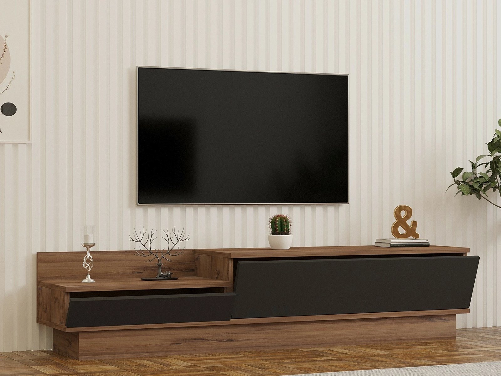 Komodë TV Hanah Home, Asır, ngjyrë pishë Atlantike dhe antracit