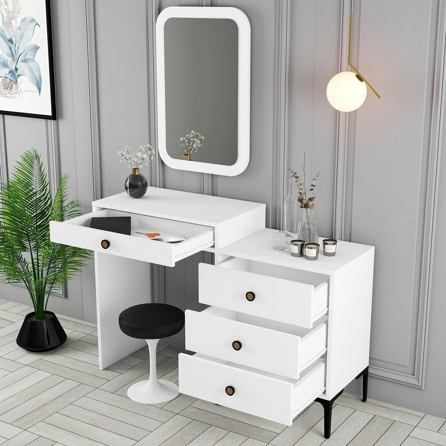 Tavolinë grimi Skye Decor, Lizbon 549, e bardhë