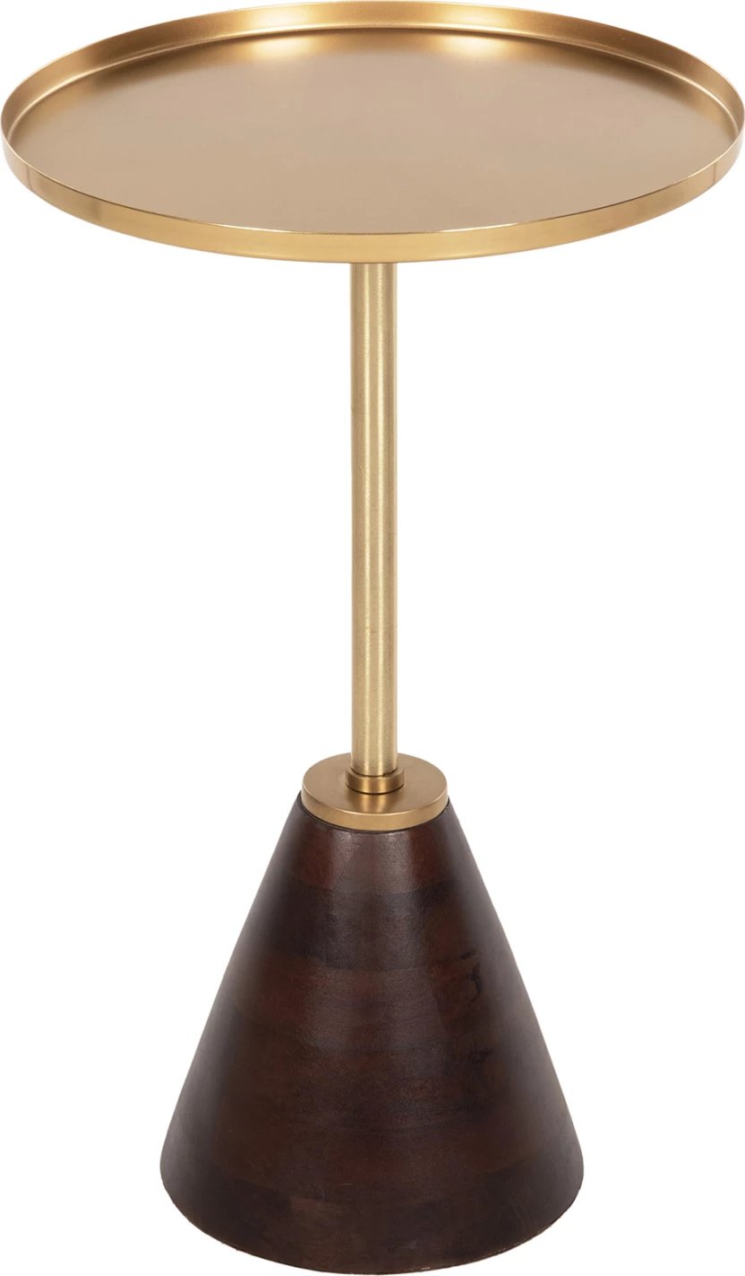 Tavolinë anësore rrethore KAPPUR FH9726 dru mango ngjyrë arre-metal në ar Φ38x62Hcm