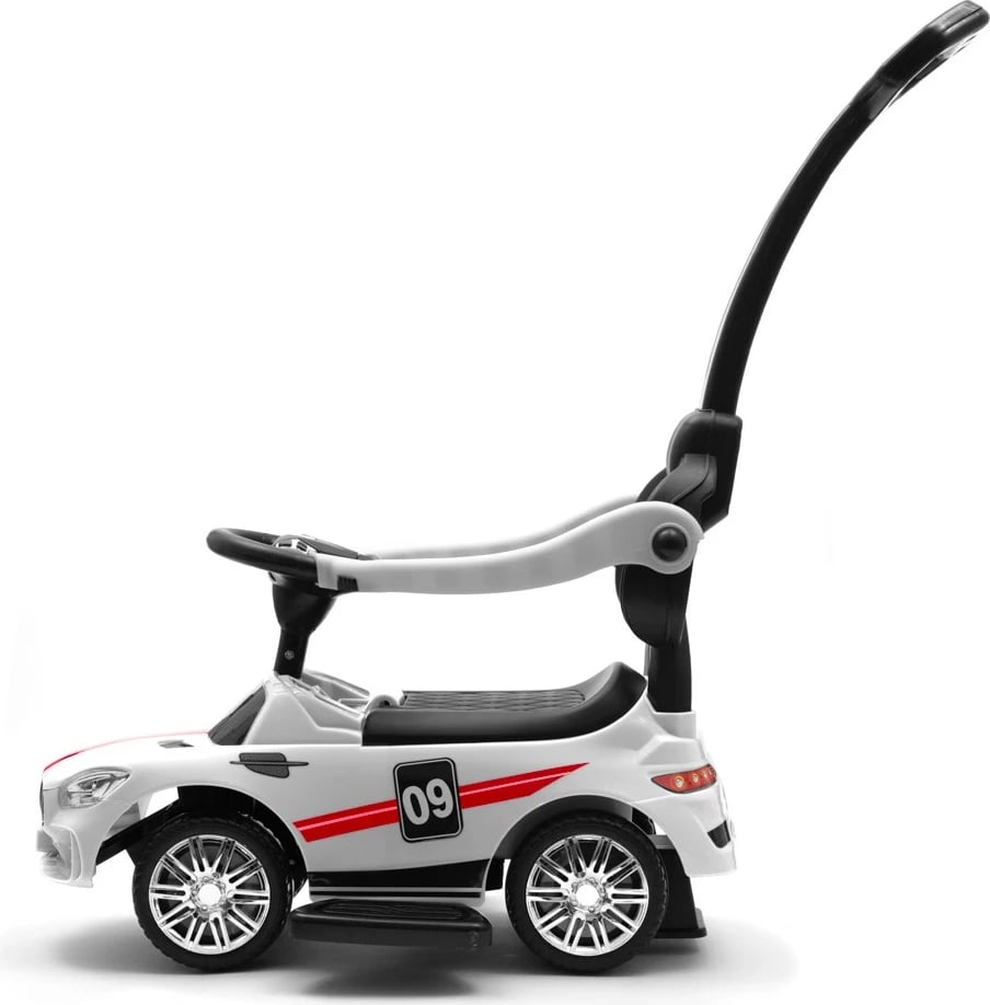 Makinë lodër me shtytje, Baby Mix RACER, me panel tingujsh dhe dorezë udhëzuese, e bardhë