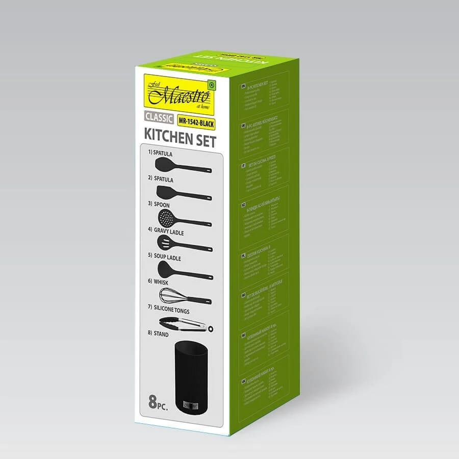Set veglash kuzhine Maestro MR-1542-BLACK, 8 pjesë, Silikon, Zi