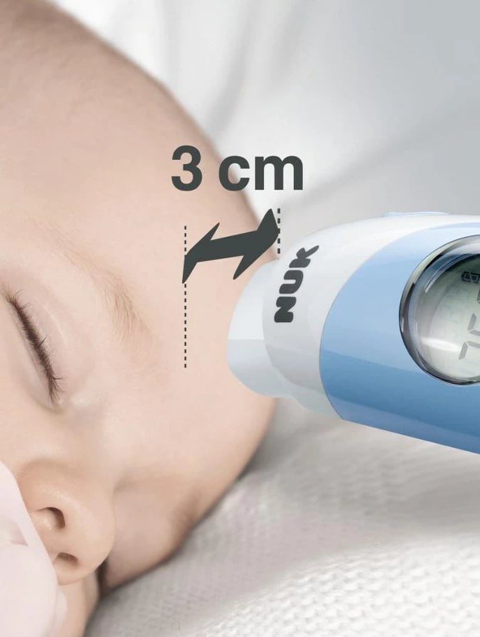 Termometër bebe, NUK Flash, matje pa kontakt në ballë 1 sekondë, memorie 25, ekran LCD, i bardhë
