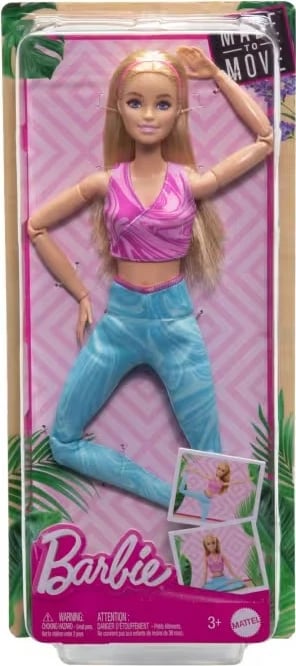 Kukull Barbie Mattel Made to Move HRH27, flokë bionde, veshje sportive rozë dhe blu