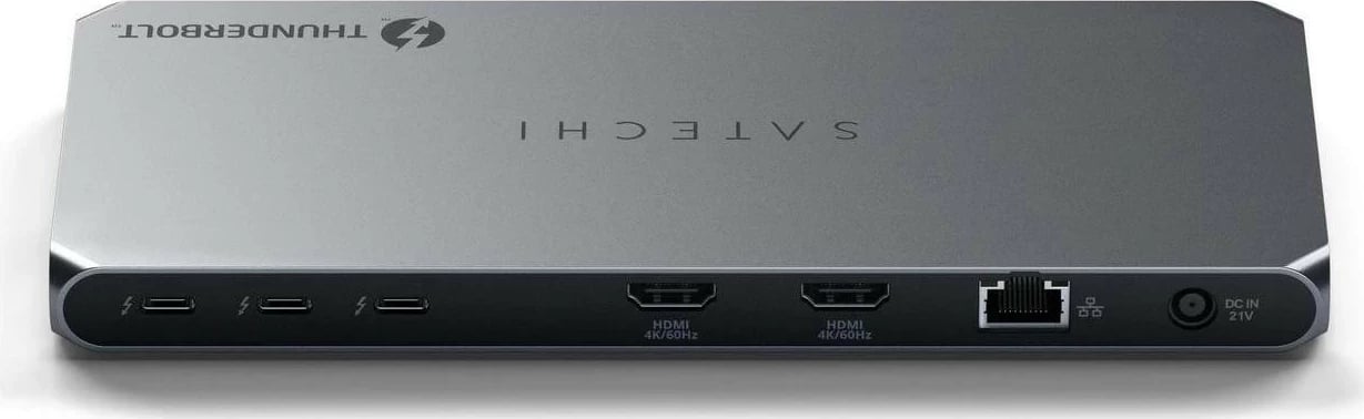 Docking station Satechi Thunderbolt 4, 2x USB-A, 2x HDMI, Ethernet, ngjyrë argjendi