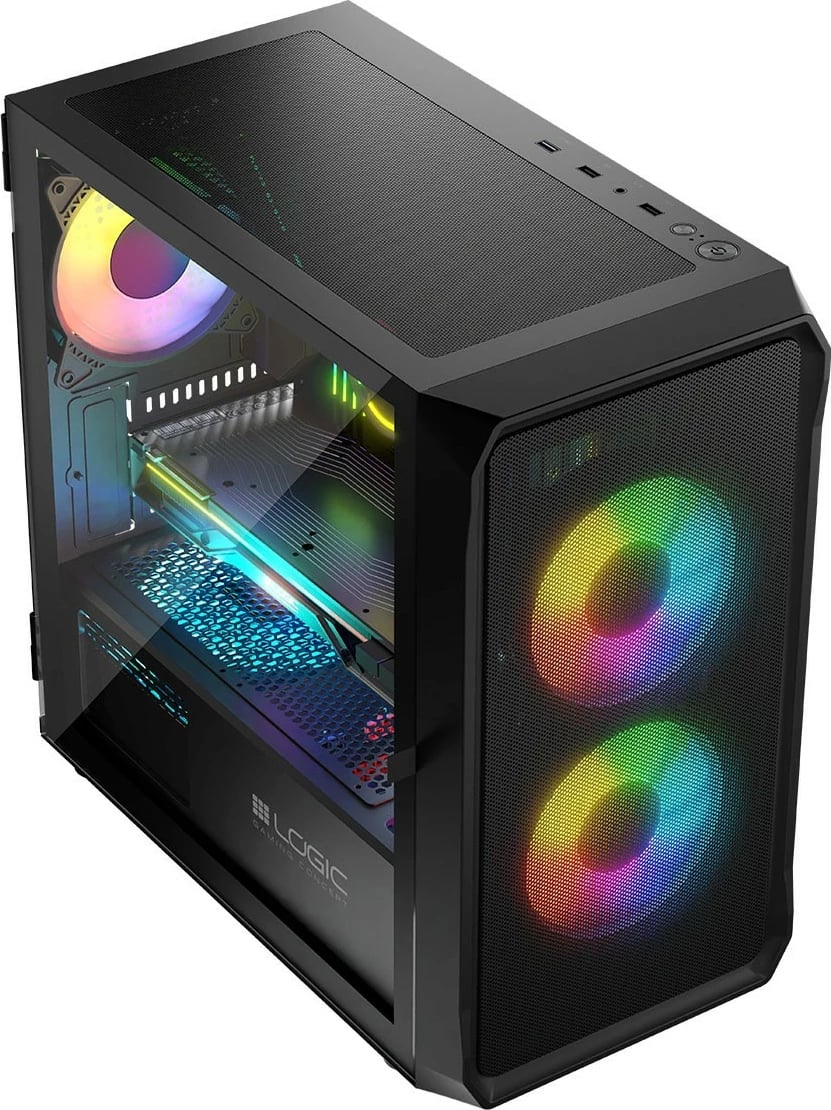 Kasë, Logic Concept, Portos ARGB Mini, Mini Tower Micro ATX, 3x 120 mm ARGB, panel anësor Tempered Glass, USB 3.0, e zezë