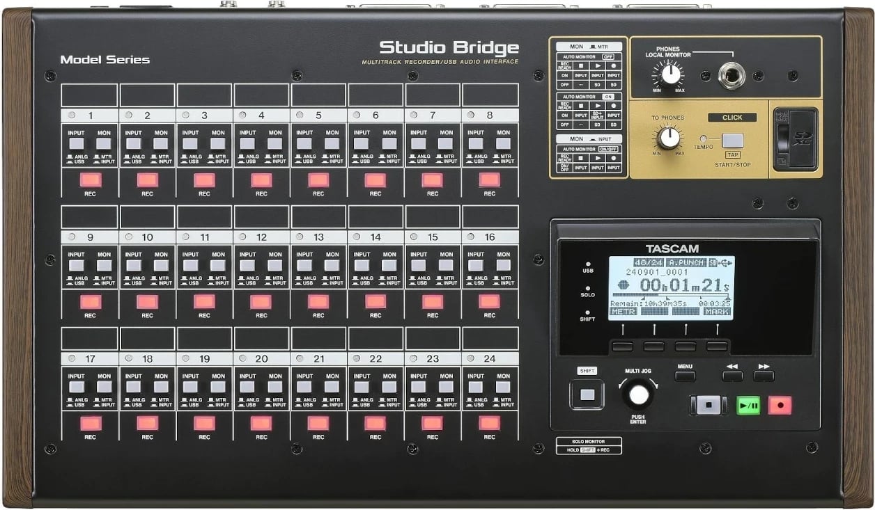 Regjistrues audio portativ TASCAM Studio Bridge, 24 kanale, ndërfaqe audio/MIDI, e zezë