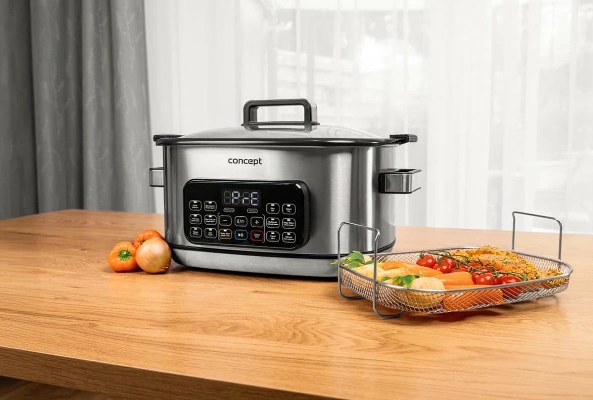 Multicooker/slow cooker Concept CK9000 6L 1250W 10 programe inox me shportë avulli dhe formë silikoni
