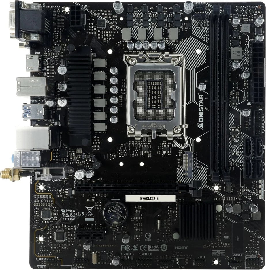 Pllakë amë Biostar B760MX2-E, Intel, LGA 1700, DDR4-SDRAM, 64 GB, micro ATX