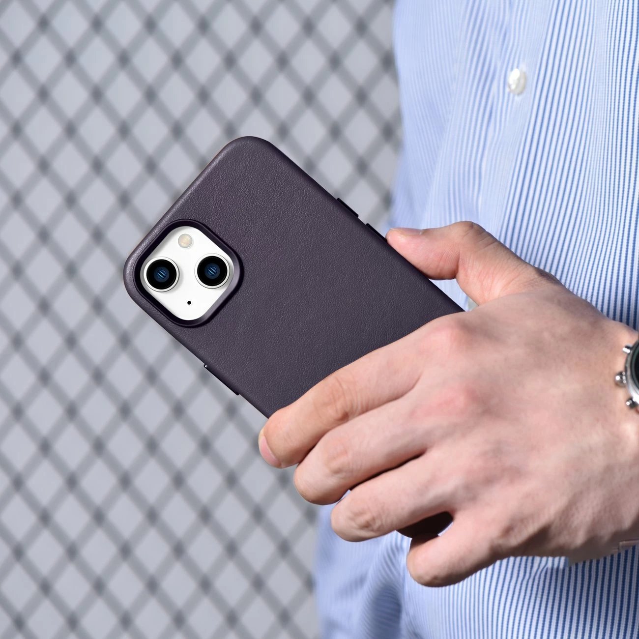 Mbështjellës iCarer për iPhone 14 Plus, lëkurë natyrale, MagSafe, Vjollcë e errët Mbështjellës iCarer për iPhone 14 Plus, lëkurë natyrale, MagSafe, Vjollcë e errët