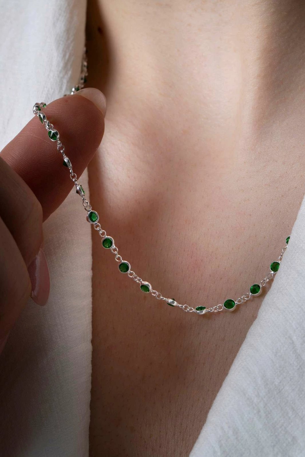 Qafore argjendi me gurë të gjelbër Jumeon, TFNY65228