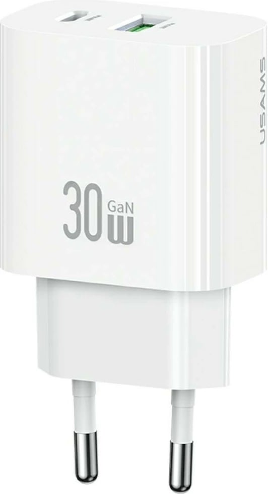 Karikues muri USAMS CC316 T65, 30W, 1x USB-C, 1x USB-A, i bardhë