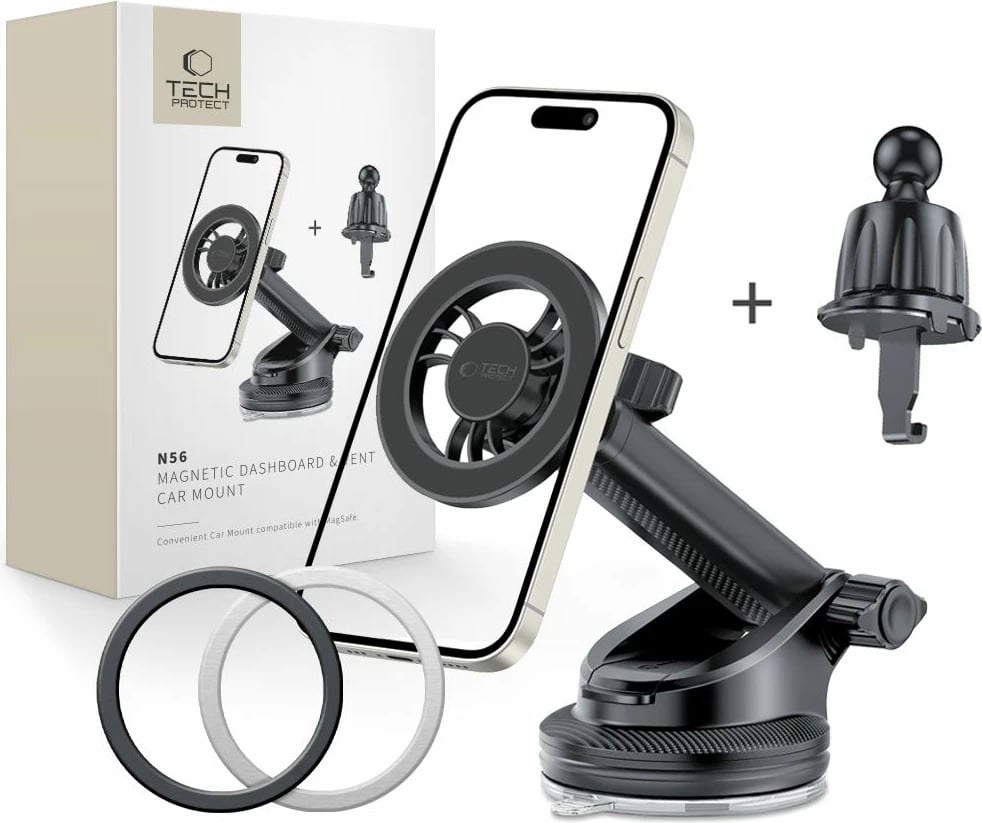 Mbajtës magnetik për celular Tech-Protect N56 me MagSafe, i zi