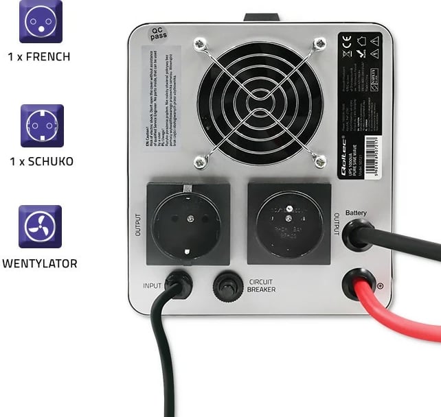 UPS Qoltec 1000VA 700W Pure Sine Wave, Gri UPS Qoltec 1000VA 700W Pure Sine Wave, Gri