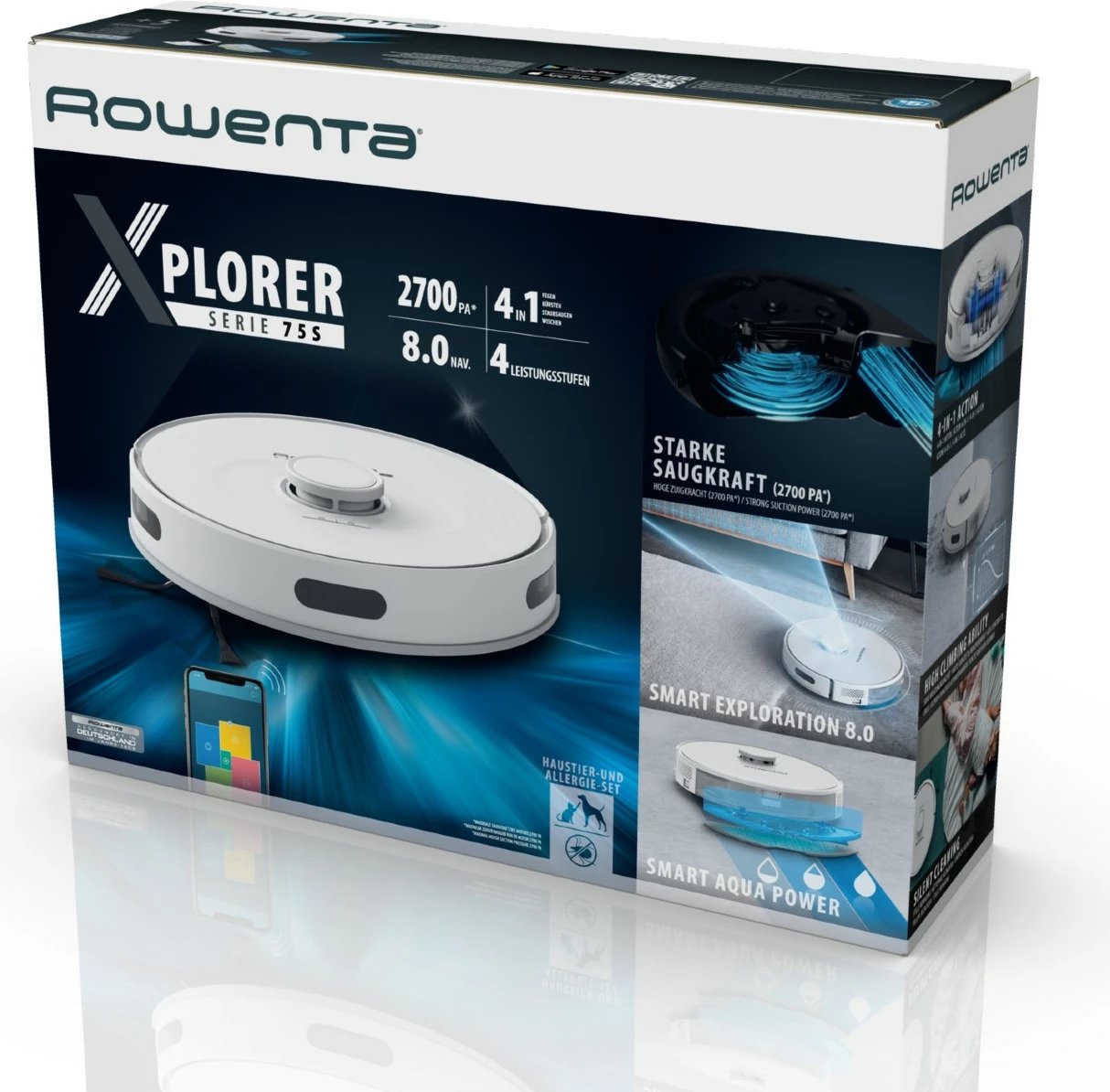 Robot fshesë me korent, Rowenta X-PLORER Series 75 S RR8577WH, depozitë 0.30L, autonomi 120 min, i bardhë