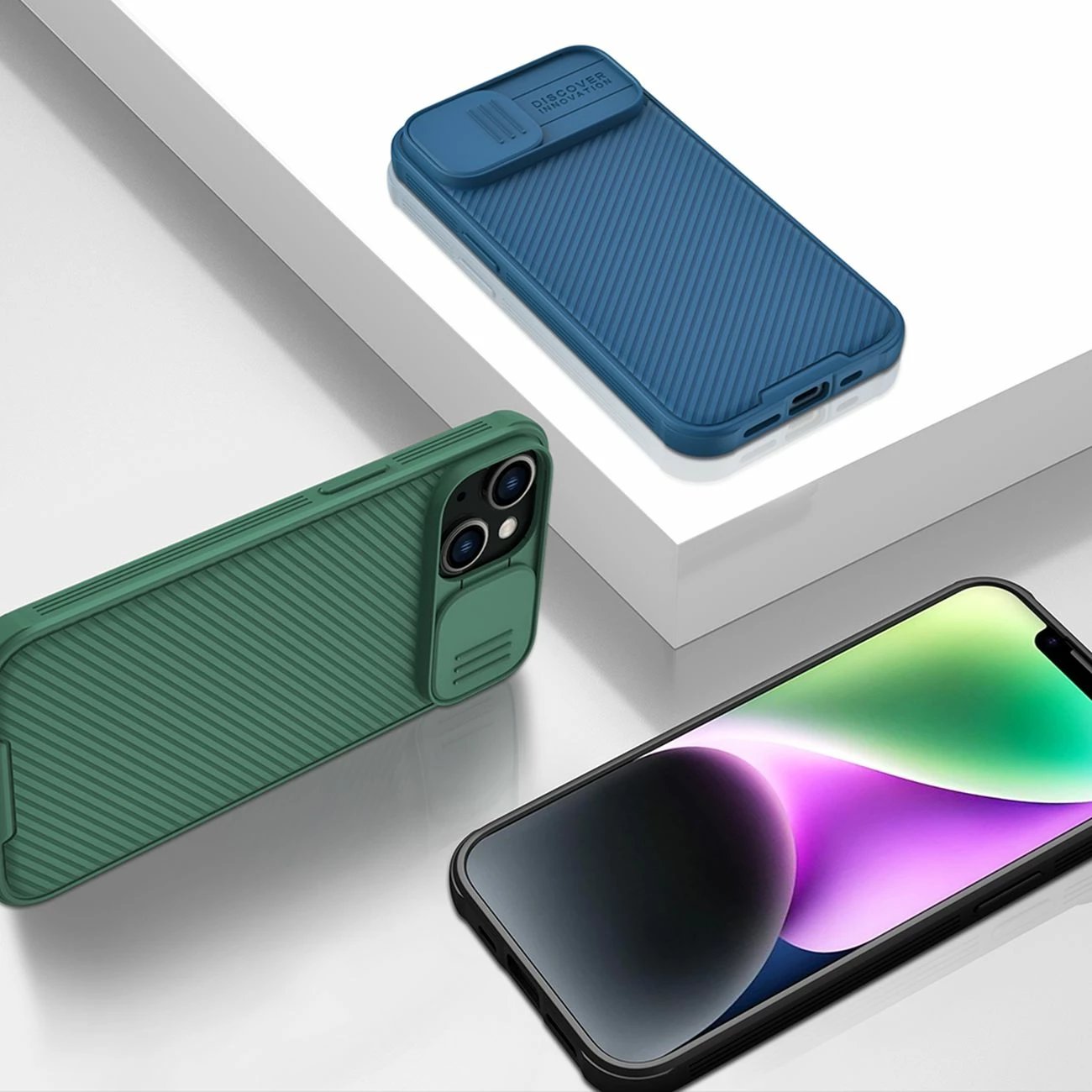Mbështjellës Nillkin CamShield Pro për iPhone 14 Plus, me kapak kamere, Gjelbër